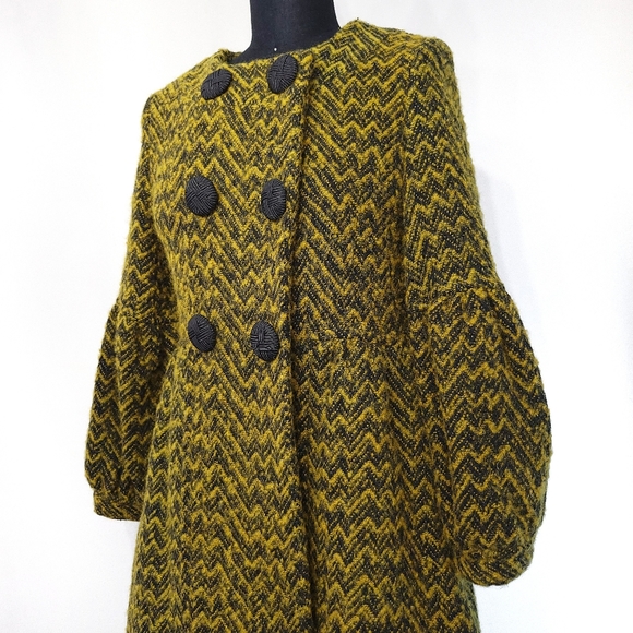 Marni Chevron Chartreuse Wool Puff Sleeve Jacket Coat - Picture 3 of 16